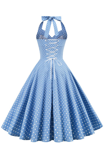 Retro Polka Dots Halter Robe à dos ouvert